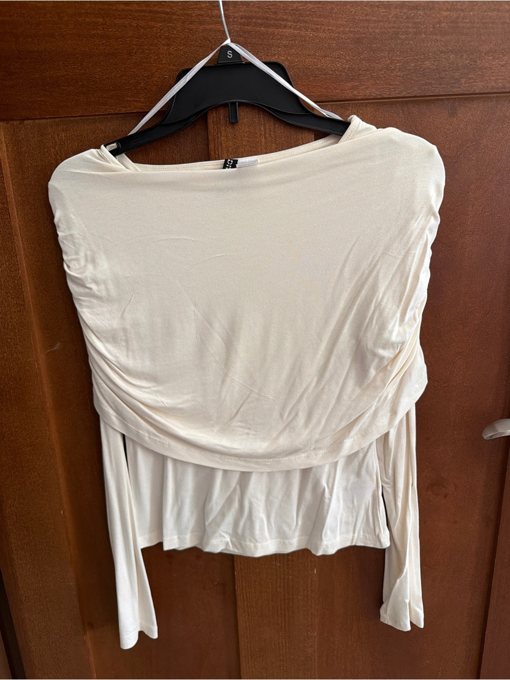 H&M Cream Draped Long-Sleeve Women's Top